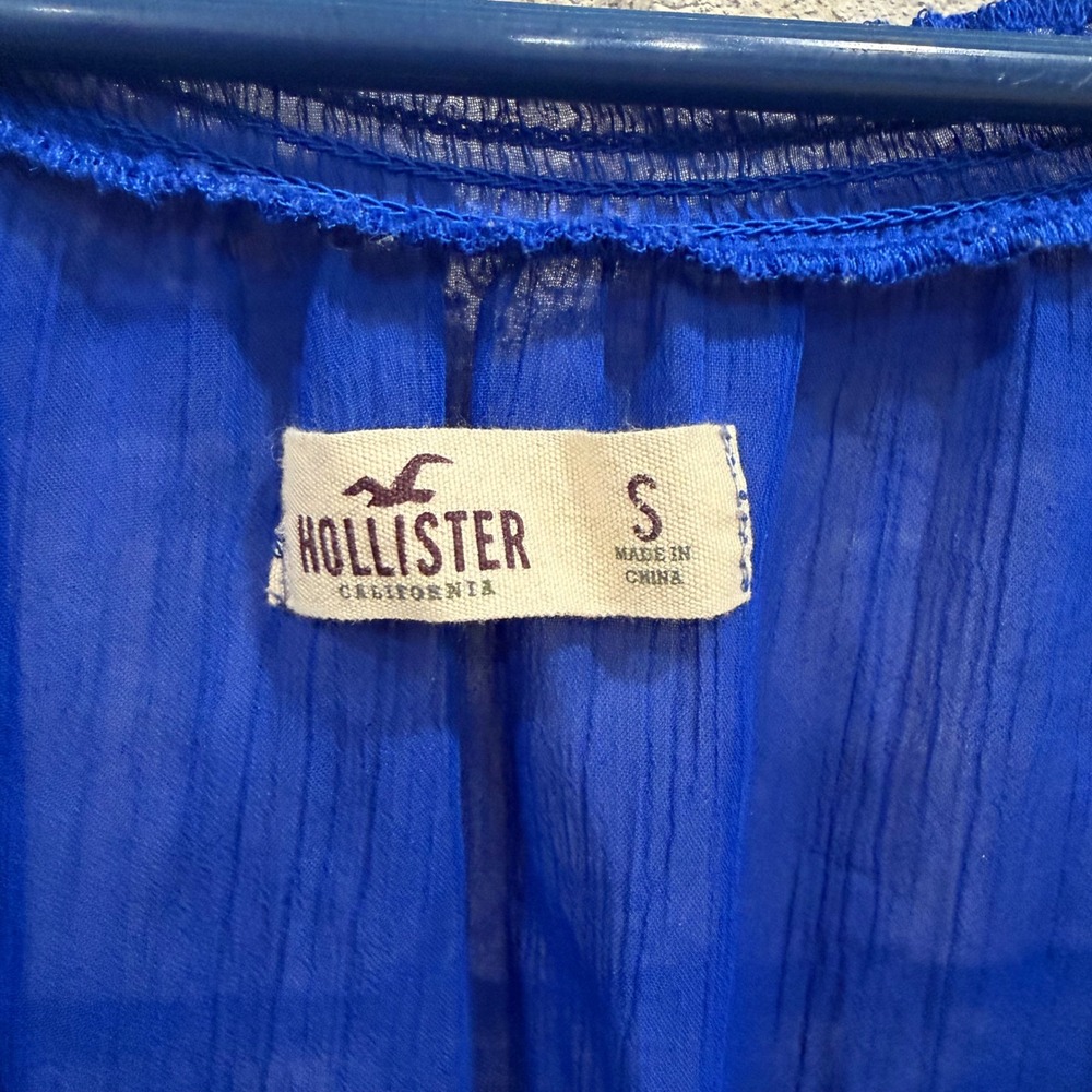 Hollister Womens Royal Blue Ruffle Front Smocked Waist Peasant Blouse Small - Picture 4 of 4